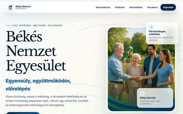 Békésnemzet Egyesület weboldal képernyőkép